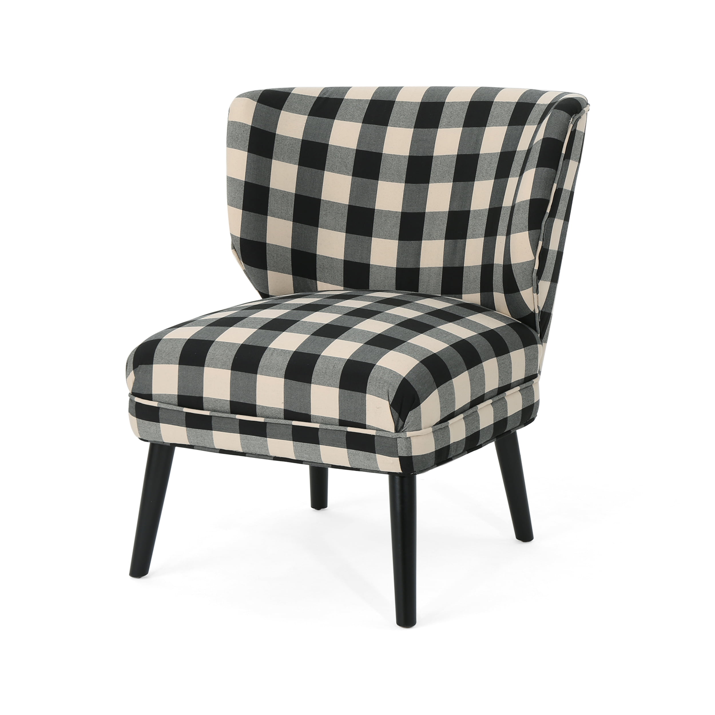 roger modern farmhouse accent chair black checkerboard and matte black   walmart
