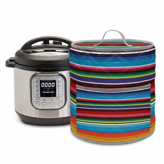 Abstract Stripes Rice Cooker Cover 8 Quart Colorful Classic Mexican Stripes Pressure Cooker Cover Appliance Protector Dust Case with Pocket and Handle for Kitchen