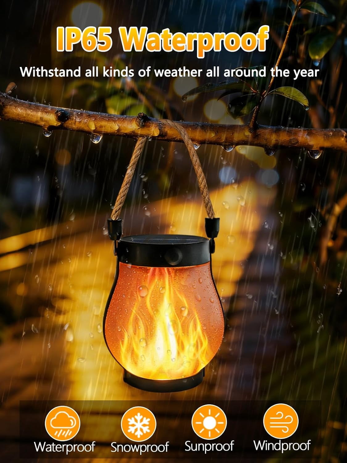 4 Pack Gen2 Solar Lanterns Outdoor Waterproof, Solar Lantern with Dancing Flame, 2 Lighting Modes, Dual Charging USB & Solar, Solar Outdoor Lights with Rope Handle for Camp Garden Tree Tabletop Decor