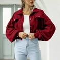 thumbnail image 2 of FAIWAD Women Short Corduroy Jacket Solid Color Lapel Button Coats Lantern Long Sleeve Outwear (X-Large, Wine), 2 of 7