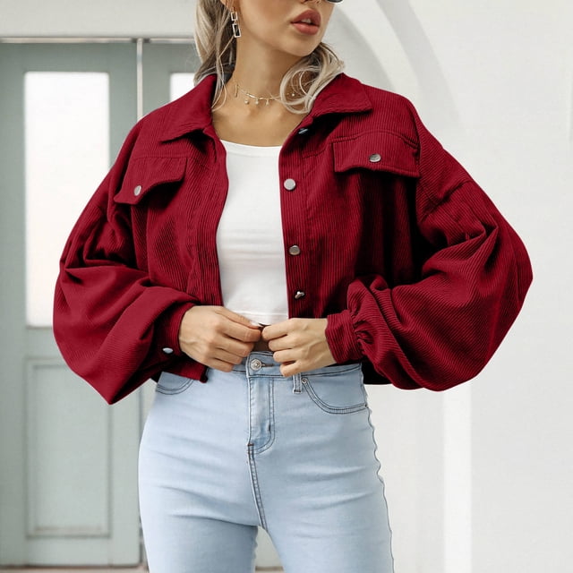 Qertyioot Offres de Vacances! Mode Femmes Confortable Décontracté à Boutons Manches Évêque Poche Simulé Couleur Unie Col Rabattu Callor Blouse Manches Longues Extérieur