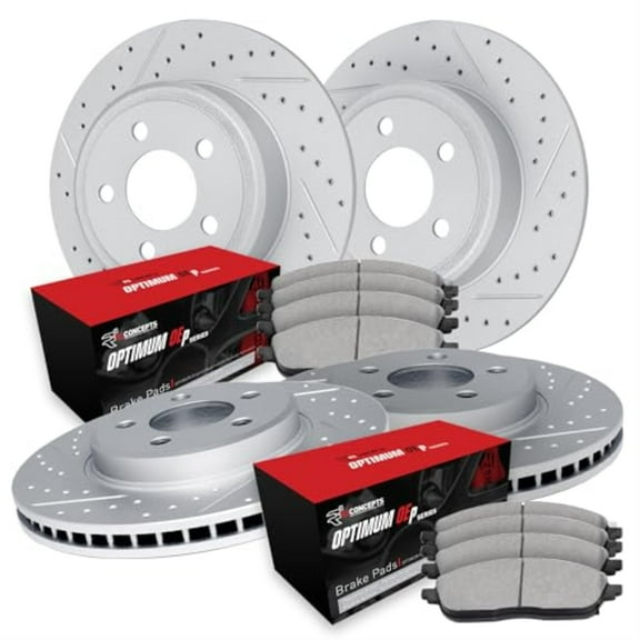 R1 Concepts Drilled and Slotted Carbon Coated Disc Brake Rotor Set with Optimum Oe Pads WBUN2-03024