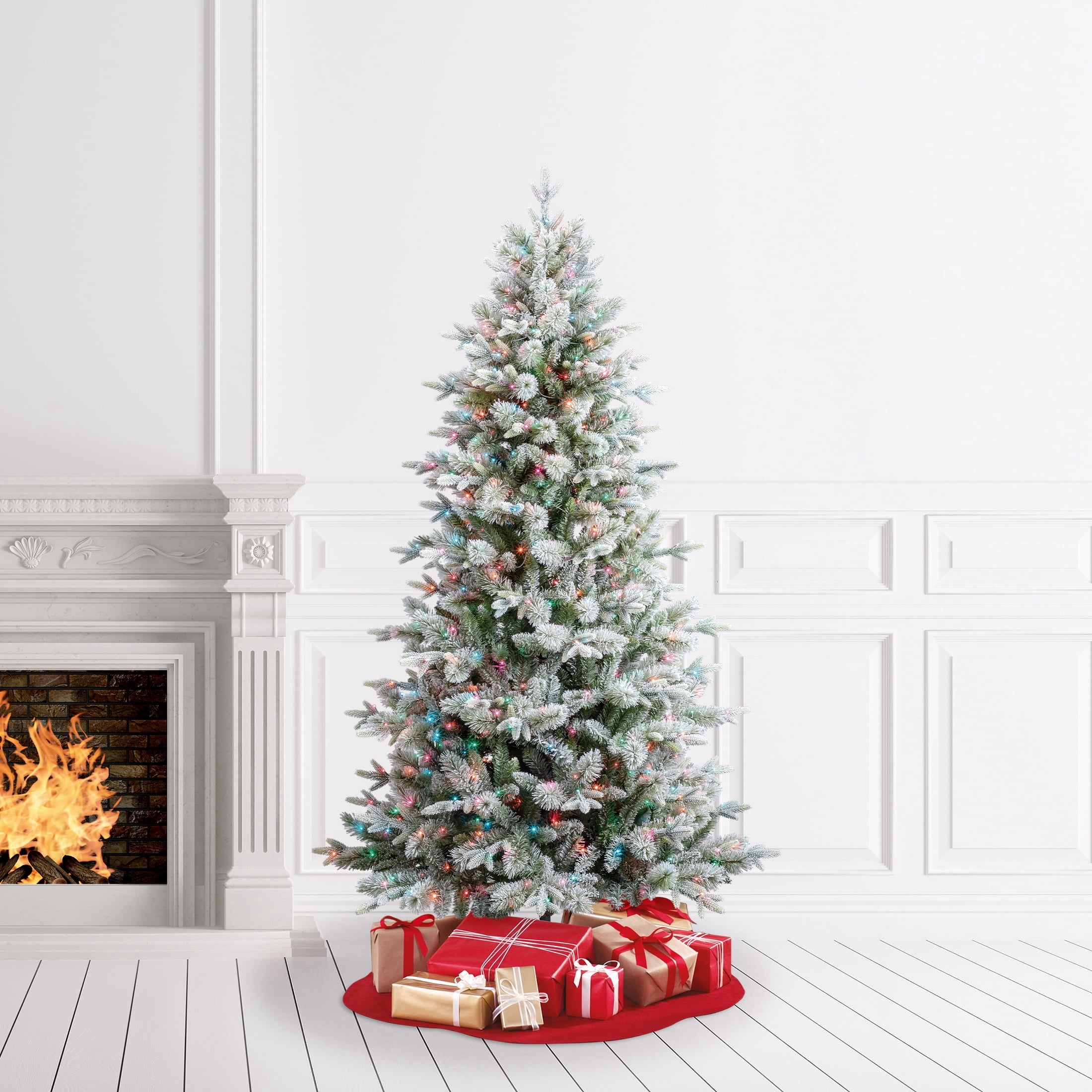 7.5' Pre-Lit Aspen Pine Snow-Flocked Green Artificial Christmas Tree with LumaDazzle Color-Changing Twinkle LED Lights, Quick Set, and Stand, by Holiday Time