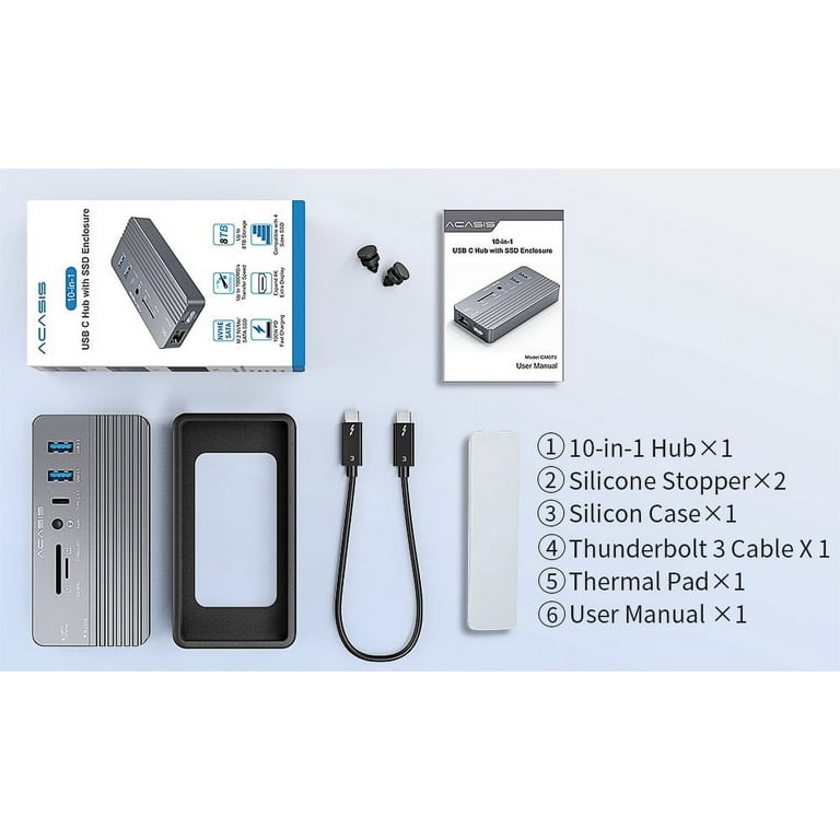 ACASIS 10-in-1 USB-C Hub with M.2 NVMe/SATA SSD Enclosure, 4K60Hz