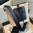 thumbnail image 1 of Bolso tipo cubo para mujer, tejido de paja de PU, bolso de viaje sencillo para mujer (negro), 1 of 7