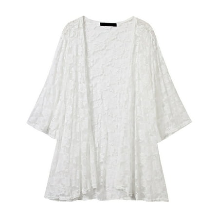 

Inkach Womens Sexy Lace Shirt Embroidered 3/4 Sleeve Beach Sunscreen Cardigan Tops