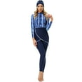 thumbnail image 2 of IBTOM CASTLE Womens Muslim Islamic Long Sleeve Burkini Swimsuits Swimwear Modest Hijab Top+Pants Rashguard Full Cover Floral Bathing Suit M Blue Striped Print, 2 of 8