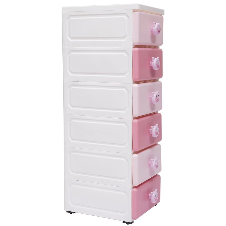 plastic dresser pink YIYIBYUS Pink 5-Tire Modern Free-Standing Plastic Cabinet with 6-Drawers and 4-Wheels