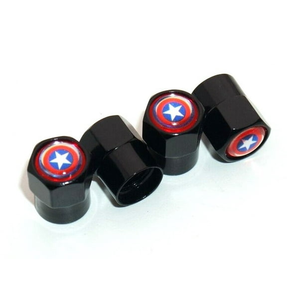 4x Hex Captain America Car Wheel Tire Air Valve Caps Stem Dust Cover Decor Black