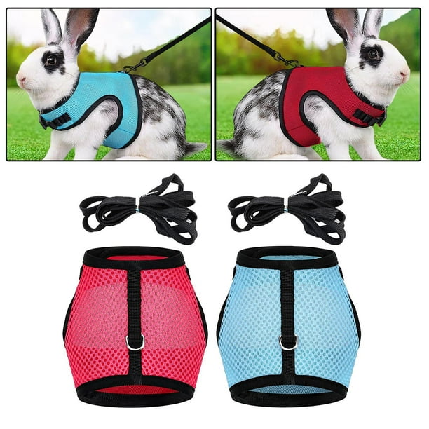 Arnés de conejo suave con correa elástica, arnés de chaleco de malla ajustable transpirable para hurón cachorro conejillo de mascotas pequeñas LX 25cm-40cm Colco Arnés y correa de conejo