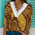 thumbnail image 1 of MHFRRA Camiseta Ajustada de Manga Larga con Cuello En V y Encaje de Punto con Estampado Informal de Moda de Primavera/Verano para Mujer Amarillo, 1 of 4