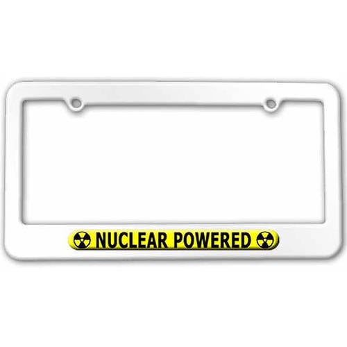 Nuclear Powered Yellow Black Radiation Biohazar License Plate Frame