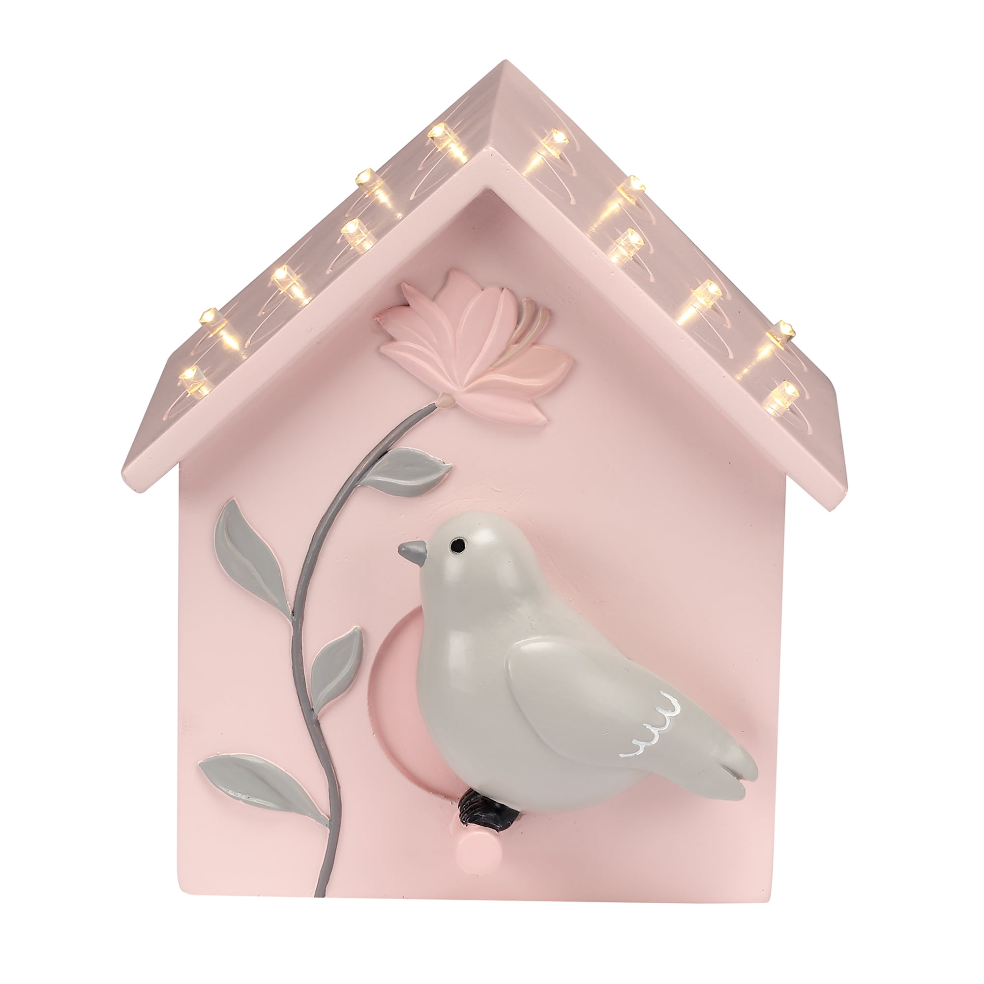 Lambs & Ivy Petals Pink/Gray Birdhouse Table Top Night Light LED Lamp