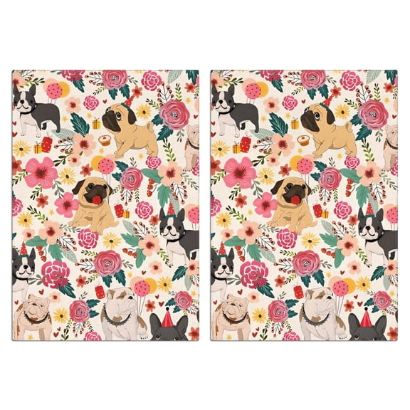 2 Pcs Funny Kitchen Towels,Dogs with Flowers Microfiber Dish Towels,Kitchen Tea Towels,Kitchen Towel Set (18" X 26")