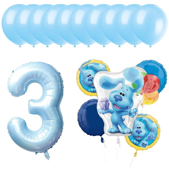 Ensemble de Ballons d'Anniversaire Blue's Clues – Comprend un Bouquet Blue's Clues, 10 Ballons et un Géant Ballon Numéro 1 Bleu Bébé de 34 Pouces – Parfait pour une Fête de Premier Anniversaire Unisexe