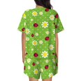 thumbnail image 6 of Uemuo Daisies And Ladybugs Pattern Women's Short-Sleeved Pajama, Button-Front Loungewear, 2-Piece Summer Sleepwear, Elastic Drawstring Shorts-Small, 6 of 7