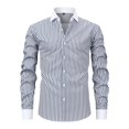 thumbnail image 2 of Men's Casual Long Sleeve Striped Dress Shirt Slim Fit Button Down for Everyday Business Daily Wear Stretch Men's Shirt Black 3XL, 2 of 9