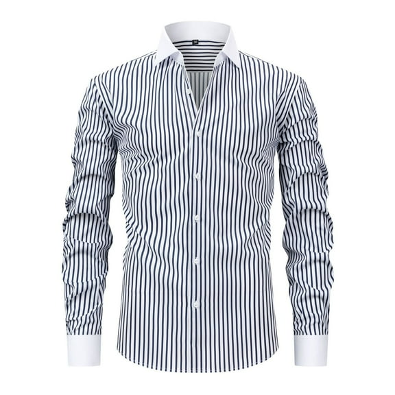 Hpapadks Mens Shirts Casual Striped Formal Dress Button Down Long Sleeve Lapel Business Blouses Slim Fit Mens Dress Shirts Black L