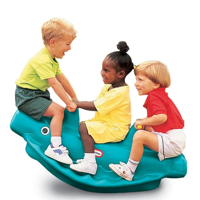 Little Tikes Classic Whale 3-Rider Teeter Totter Seesaw Toy with Handles, Blue