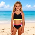 thumbnail image 2 of Niñas Trajes de Baño de Dos Piezas Tamaño 10-12 Color Sólido Bloqueo Colgantes Bikini Conjunto con Troncos Traje de Baño de Playa para Niños Pequeños, 2 of 9