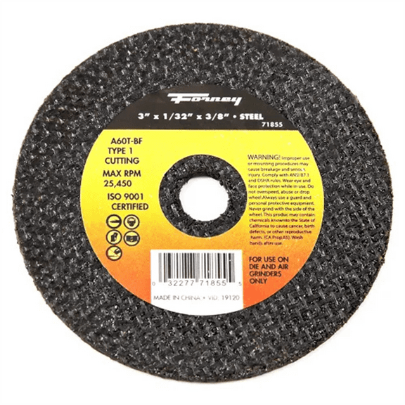 Forney Industries CUT-OFF WHEEL, METAL, TYPE 1 (FLAT), 3 IN X 1/32 IN X 3/8 IN