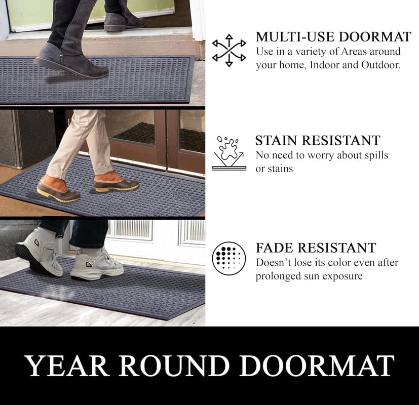 A1HC Indoor Outdoor Mat, Front and Back Entrance Welcome Mats, Large Front Door Patio Mats 24x36 Inches, Non-Slip Easy Clean Entrance Washable Large Size Doormats, Dark Grey