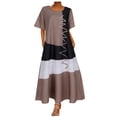 thumbnail image 1 of WTXUE Plus Robes Taille, Ligne A Manches Courtes Mi-Longue Col Ras du Cou, Robe Rétro pour Femmes Patchwork Grande Taille pour Femmes, Brun Taille 3TG, 1 of 9
