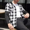 thumbnail image 3 of Lcziwo Plaid Hoodie for Men Flannel Casual Trendy Fall Outerwear Long Sleeve Patchwork Loose Tops Button Down Lightweight Thin Shirts 2025 Black,XXL, 3 of 7