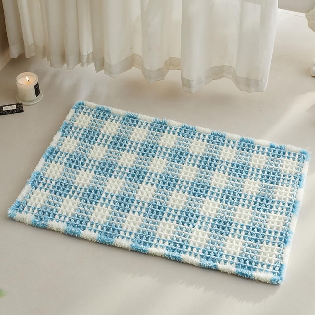 Alfombra de baño TYUU Waffle, antideslizante, lavable, absorbente, 30 x 50 cm, azul