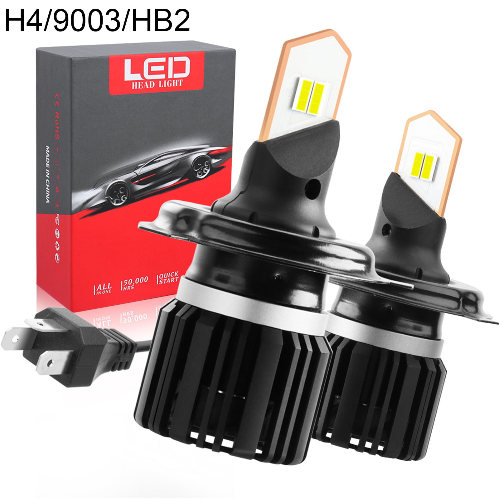 SEALIGHT H4 9003 HB2 LED Headlight Bulbs Fanless 6000K White High Low Beam CSP Chips Halogen Headlight Replacement 30W 5000Lumens 