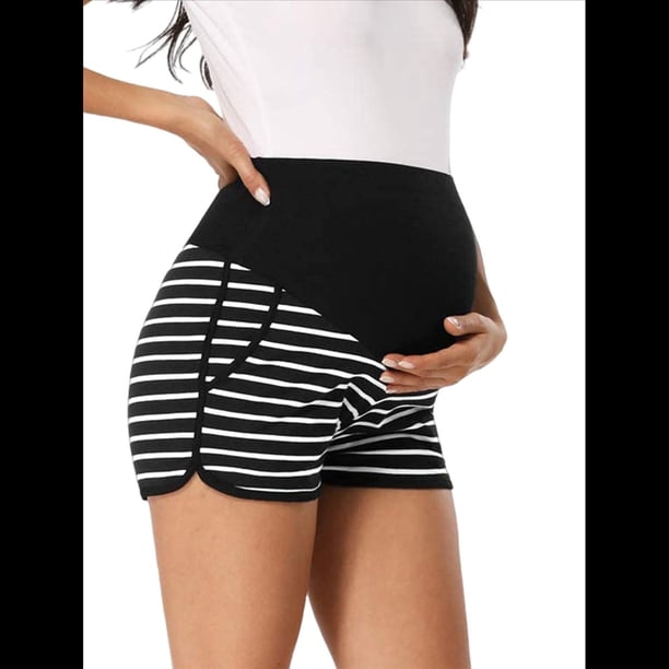 Pantalones Cortos de Maternidad para Mujer, con Bolsillos, para Dormir, Correr, Hacer Ejercicio y Estar en Casa y Negro S