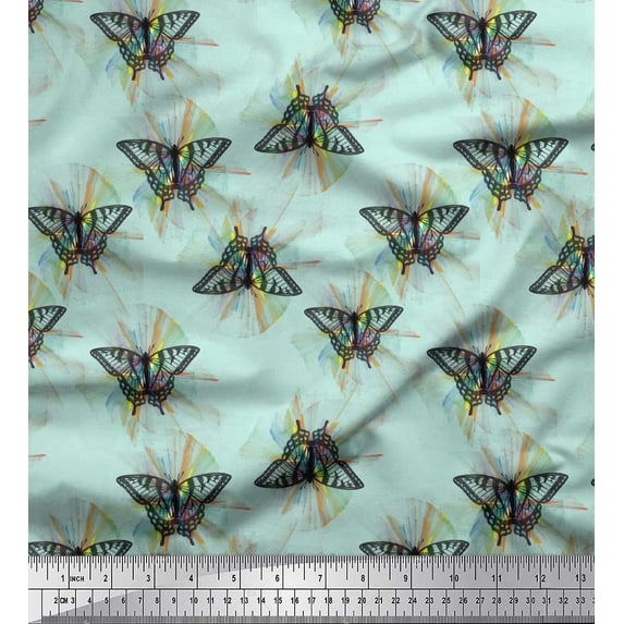 Soimoi Velvet Fabric Artistic Butterfly Printed Craft Fabric by The Yard 58 Inch Wide