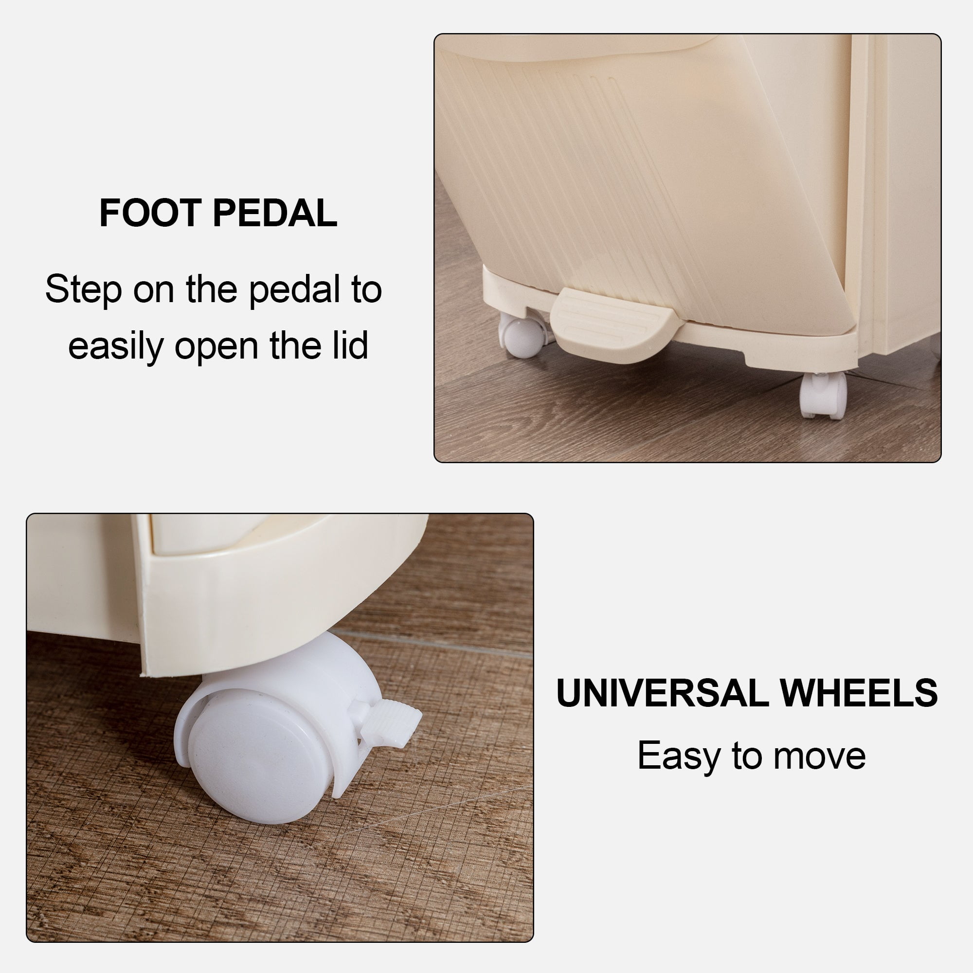 VECELO 3-Tier Kitchen Trash Can with Lid, Recycling Plastic Garbage Can with Wheels, Multi-purpose Trash Bin Categorize Waste, White