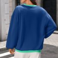 thumbnail image 4 of QIYAGBSA Color Block Crew Neck Tops for Women, Long Sleeve Loose Pullover Sweatshirt with Contrast Detail, Casual Spring Fall Streetwear, 4 of 8