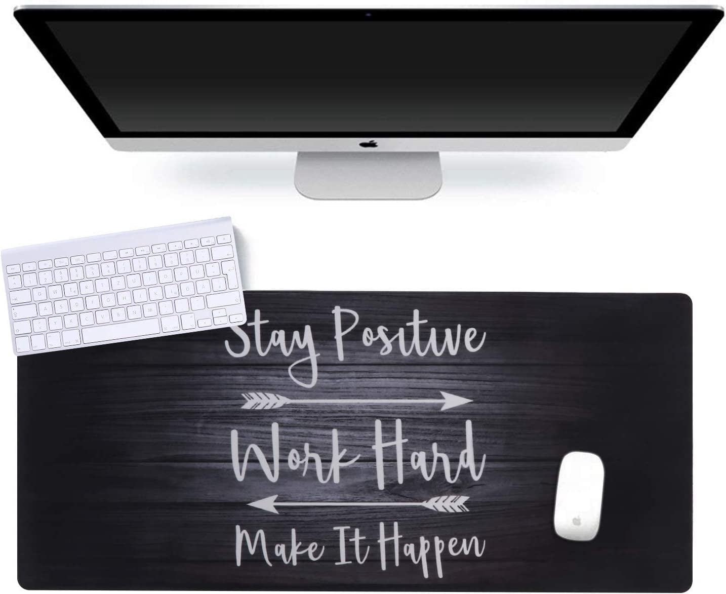 Extended Gaming Mouse Pad (35.4x15.7 in), Large Non-Slip Rubber Base Mousepad with Stitched Edges, Waterproof Keyboard Mouse Mat Desk Pad for Work, Game, Office, Home - Stay Positive