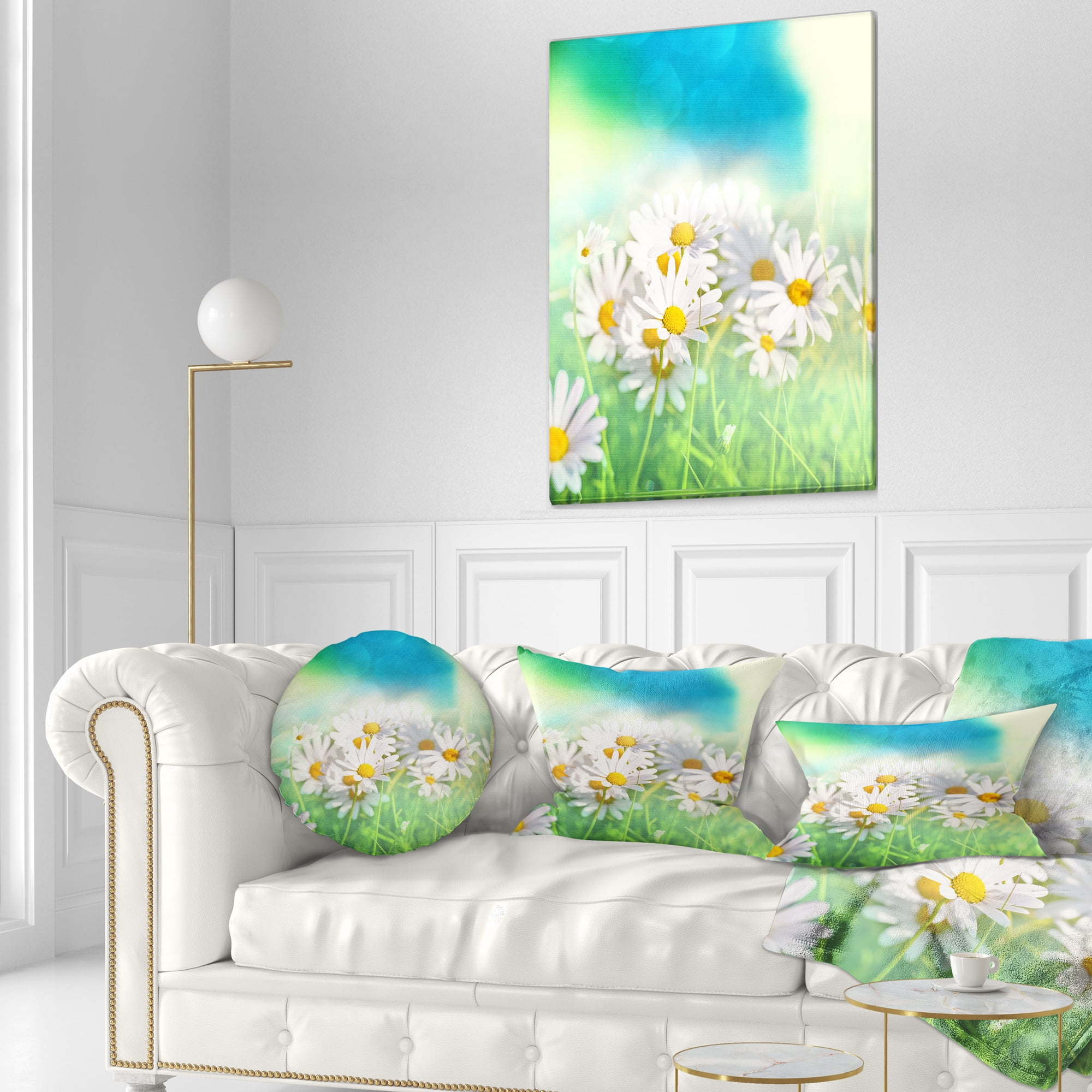 Designart Little White Chamomiles in Garden - Floral Throw Pillow - 12x20