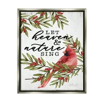 Stupell Industries Festive Phrase Cardinal Holiday Painting Gray Floater Framed Art Print Wall Art, 17 x 21