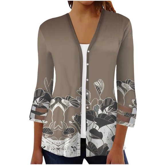 Herrnalise Women's Summer Sweater Cardigans For Women Cover Up Lightweight Casual Flower Three-quarter Sleeve Button Blouses Open Front Cardigan Coat Cardigan Sweaters for Women Lightweight 2XL