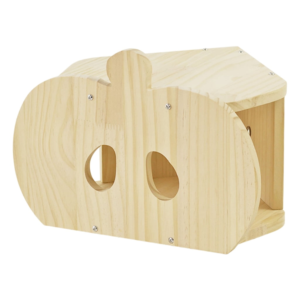 lanema Small Pet Shelter House Natural Wood Cage House for Chinchilla with Roof Platform, Front Opening, Side Openings, Board Lock Build and Rest Space
