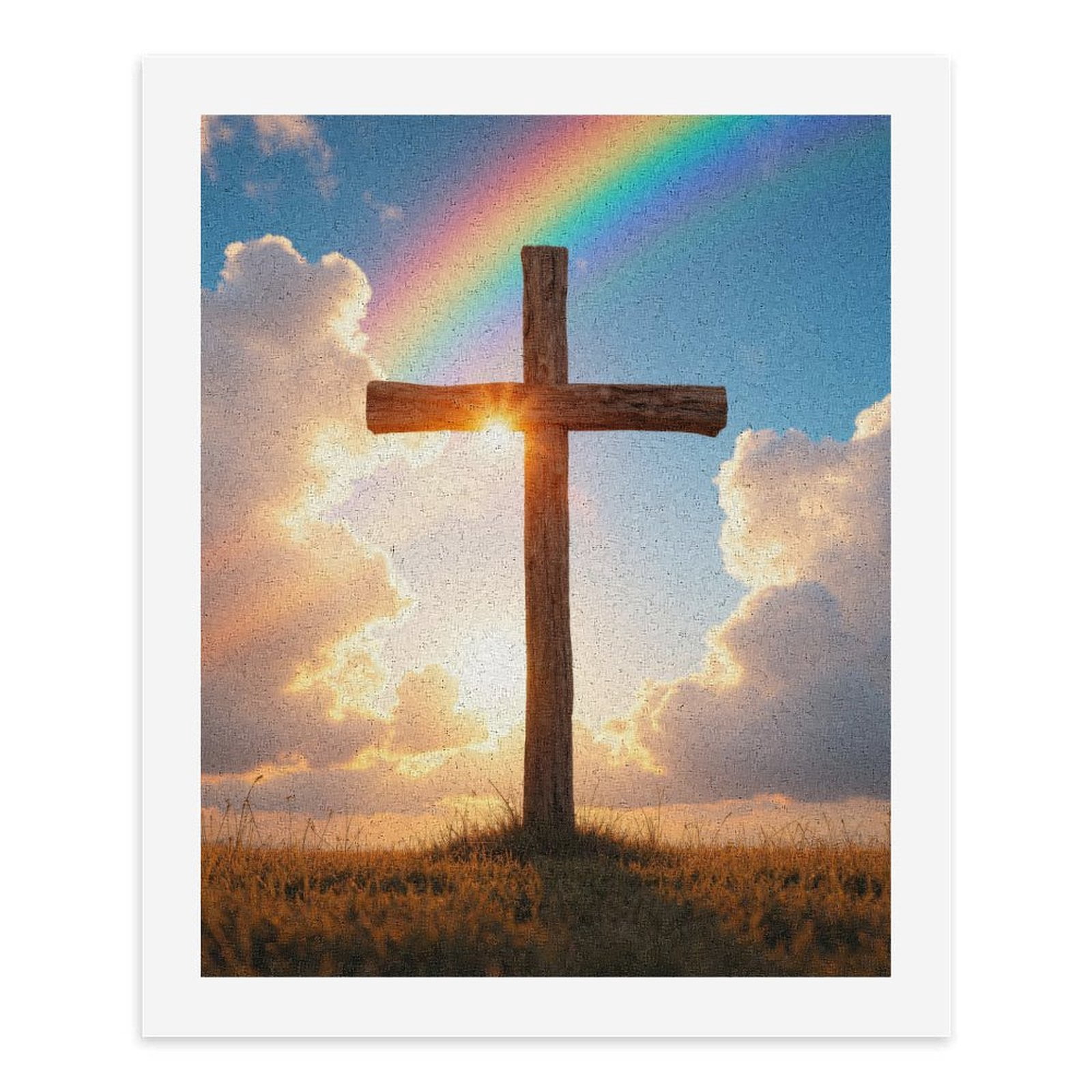 Paint by Numbers Kit for Adults, Sunset Wooden Cross Rainbow Sky Paint by Numbers, Easy Paint by Numbers Kit for Adults Beginner, DIY Adult Paint by Number Kits on Canvas, Home Decor