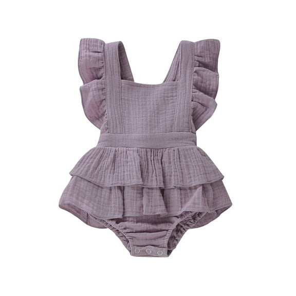 nvzhuang Baby Girls Sleeveless Ruffle Romper, Backless Solid Color Jumpsuit, Cute Summer One-piece Clothes