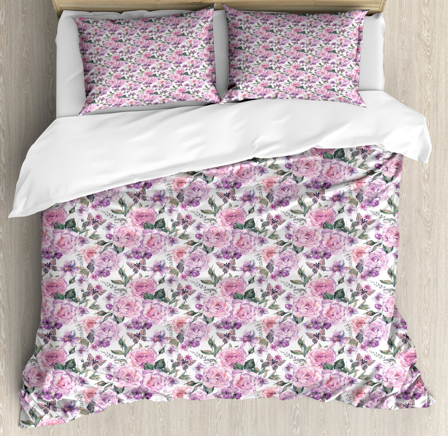 Floral King Size Duvet Cover Set, Tiny Swallowtail Butterflies Flying 