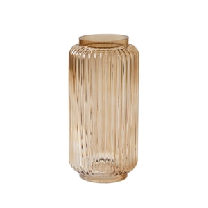 Better Homes & Gardens Ribbed Glass Vase, 10 in, Champagne