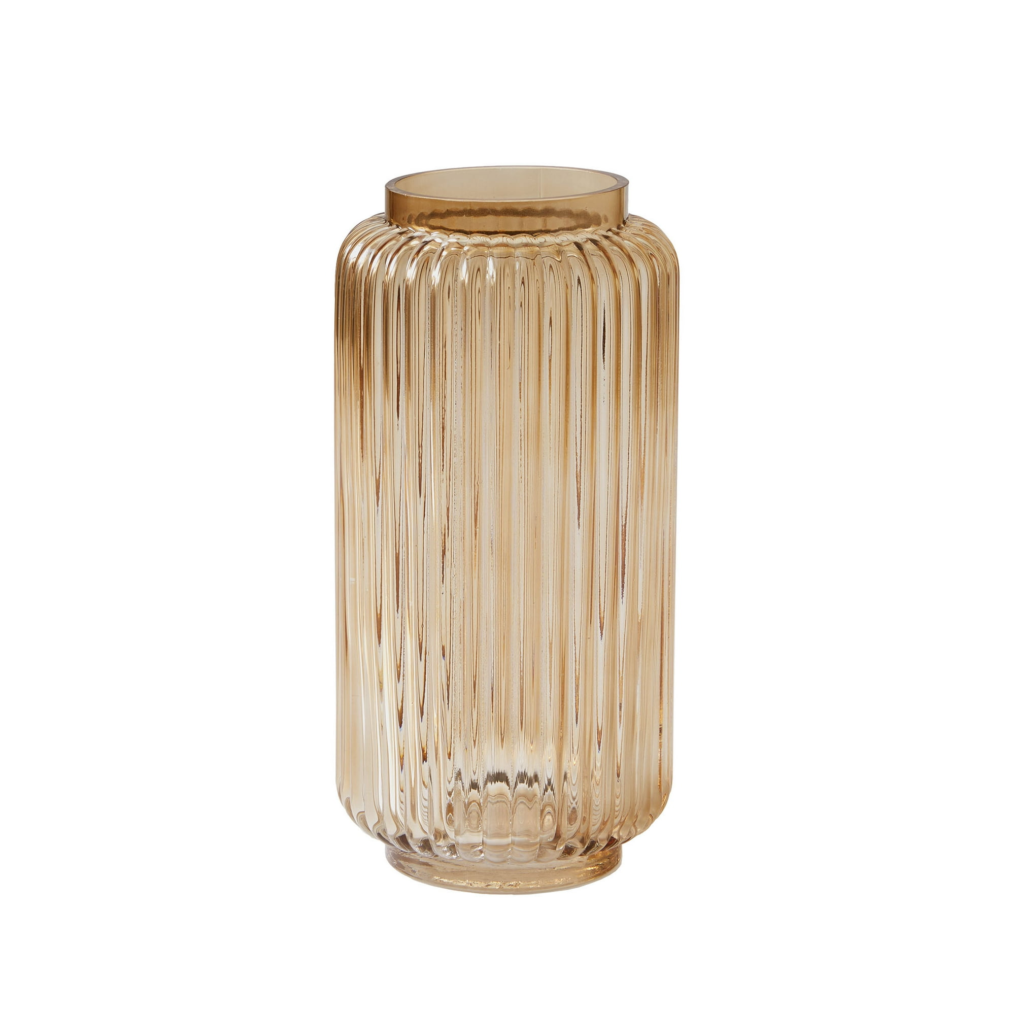 Better Homes & Gardens Ribbed Glass Vase, 10 in, Champagne