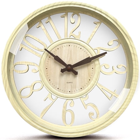 SANMADROLA Wall Clocks Battery Operated 12 Inch Silent Non Ticking Vintage Faux Wood Grain Cutout Decorative Clock for Home Decor Living Room Garden Farmhouse Office Kitchen Decoration