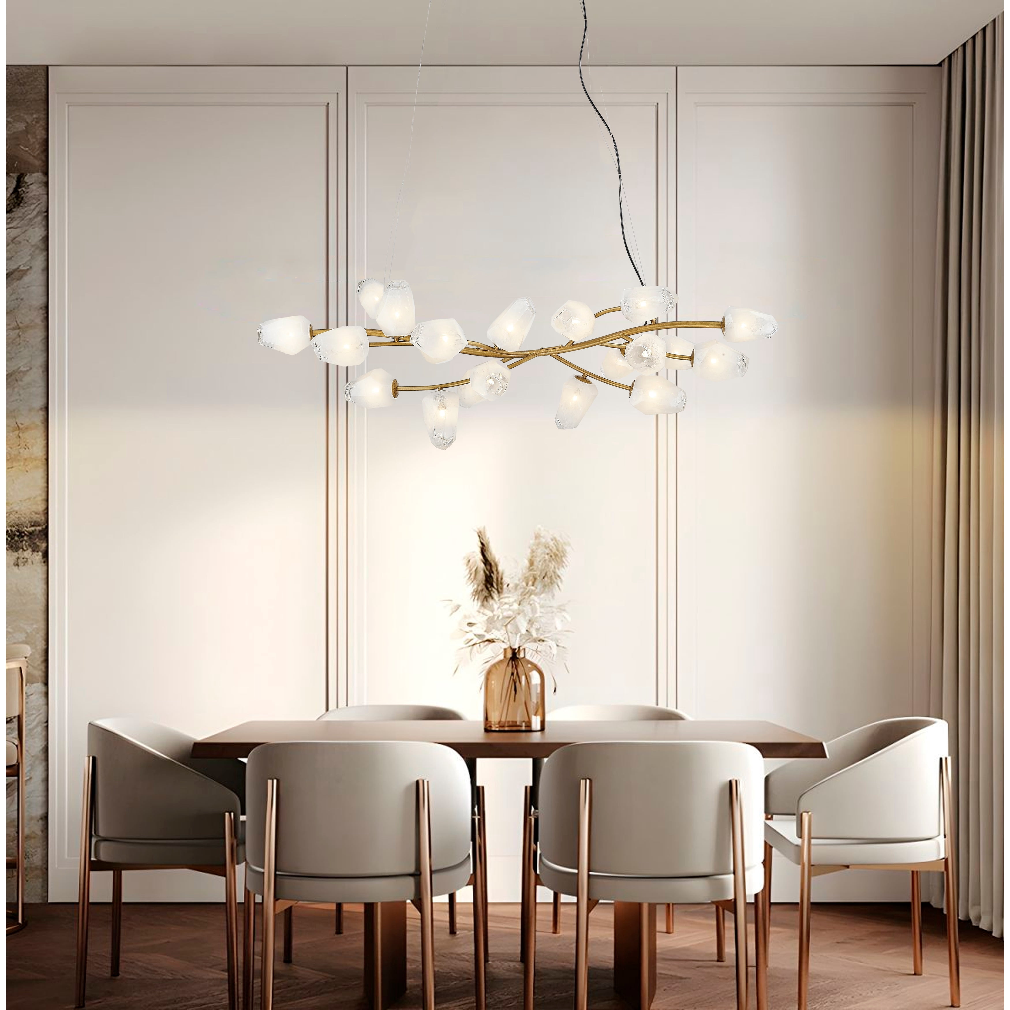 Living Design 20-Light Gold Branch Frame Chandelier with White Glass Shades
