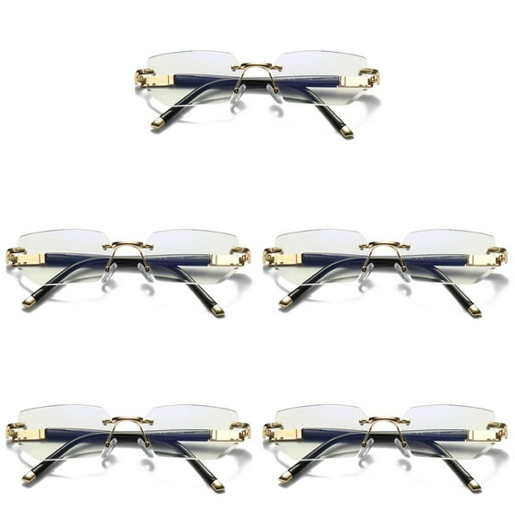 5 Pairs Mens Diamond Shape Rimless Blue Light Blocking Reading Glasses Metal Readers  0.75