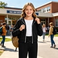 thumbnail image 5 of Abcomgle Girls Zip Up Sweatshirt Size 7/8 Cropped Long Sleeve Jacket for Kids Cute Fashion Lightweight Girls Hoodies with Pockets, 5 of 7
