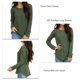 thumbnail image 5 of Top de manga larga para mujer, cuello redondo con hombros descubiertos, Color puro, ajuste holgado, camisa informal para mujer para citas en el trabajo, 5 of 6