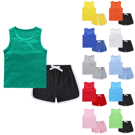 Jinhomg Boy Clothes Kids Boy's Summer Outfits Shorts Sleeve Crewneck T Shirt Tops Tees Color Block Shorts Sets Boy's 2 Piece Outfits for 1-12 Years